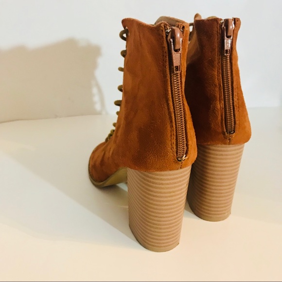 Open-Toe Lace-up Block Heeled Booties Size 8 - Picture 5 of 8